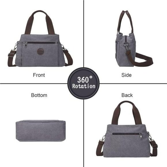 Canvas Crossbody Shoulder Bag Multi Pocket Tote Purse for Women Work Travel - Picture 3 of 7